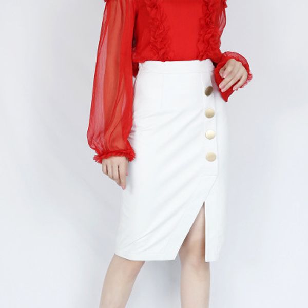 

2019 new fashion genuine sheep leather skirt e44, Black