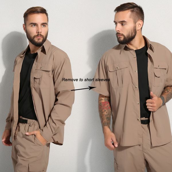 

spring summer men's removable long sleeve quick dry shirt outdoor climbing sports travel sunscreen breathable detachable shirts, Gray;blue