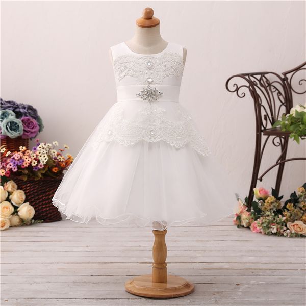 

custom made jewel neck a-line white baby flower girl dresses lace appliques crystals beading sash bodice baby girl party dresses, White;blue