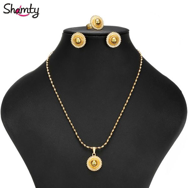 

shamty small medium size ethiopian bridal jewelry sets african women pure gold color set eritrea kenya wedding jewelry a30008, Slivery;golden
