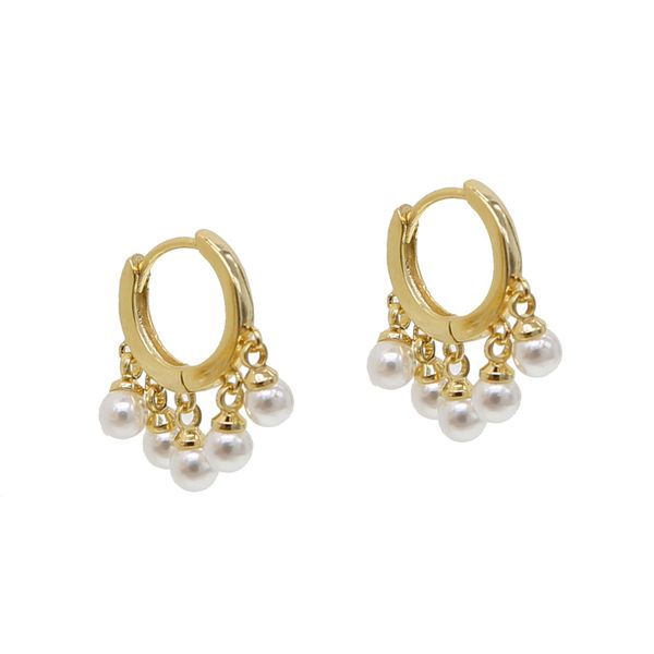 

silver gold color cute mini hoop earring with multi fresh pearl charm dangle earring for women wedding, Golden;silver