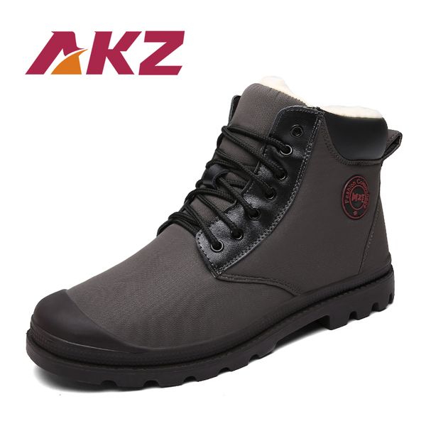 

akz 2018 new arrival men's snow boots winter warm shoes polyester waterproof male boots lace-up big size 39-45, Black