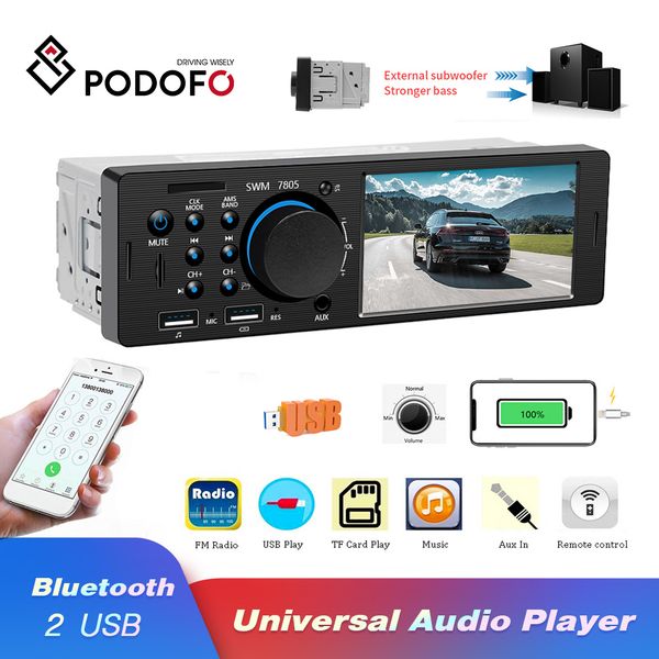 

Podofo 1 Din Car DVD Radio Audio Stereo FM Bluetooth MP5 Multimedia Player 4.1 " Autoradio TF / AUX / USB 12V in-dash пульт дистанцион