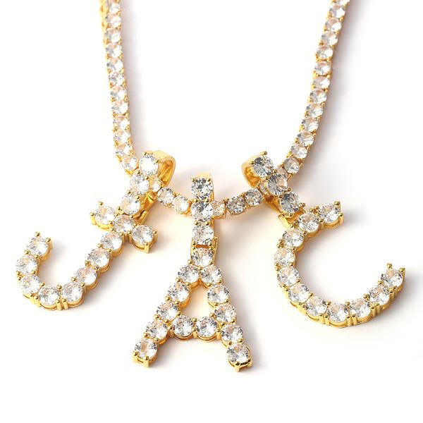 

women men rock hip hop bling jewelry iced out cz alphabet pendant personalized name cz tennis chain initial necklace, Silver