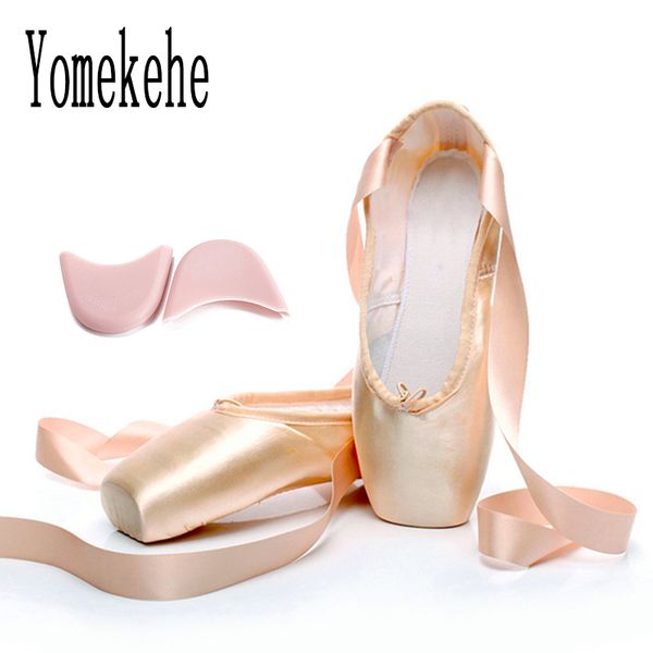 

pointe балет танцевальная обувь атласные верхней лентой девочки женские розовый профессиональные балетки танцы с toe мышек