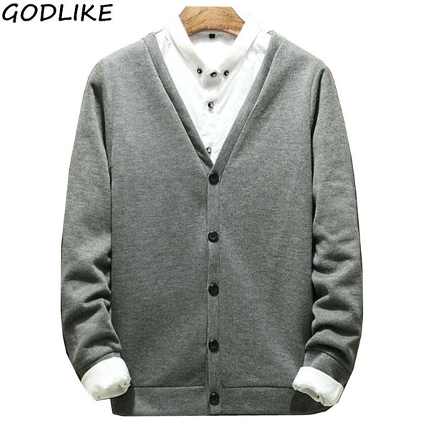 

men knitted cardigan 2019 new single breasted autumn fashion casual slim sweater v-neck cotton comfortable thin knit jacket male, White;black