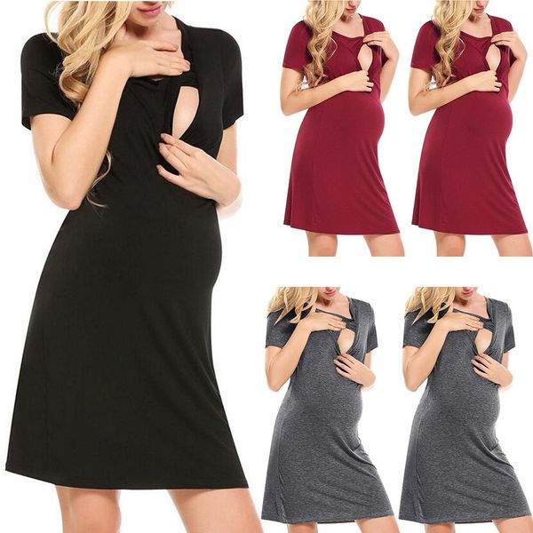 

maternity short sleeve nursing baby breastfeeding sundress pregnancy dress, White