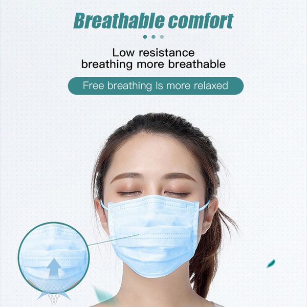 

60pcs disposable 3-ply elastic soft breathable face mouth mask