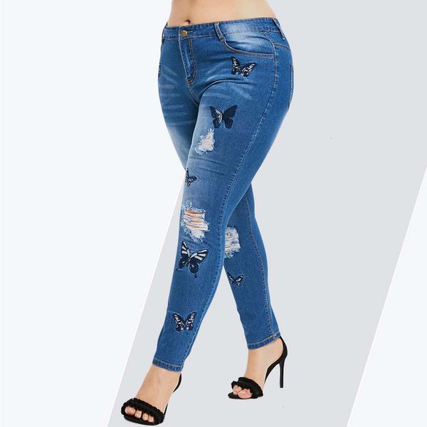 

womens designer jeans women pants butterfly size distressed embroidered jeans women pant skinny high waist pencil pants jean trousers, Blue
