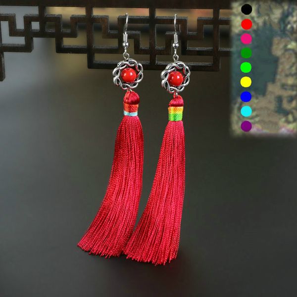 

9 цветов длинный раздел ретро кисточкой серьги горячие продажи женщин дизайнер серьги мода темперамент серьги оптом лучший друг подарок, Silver