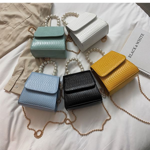

pearl tote bag 2020 fashion new pu leather women's designer handbag crocodile pattern chain shoulder messenger bags