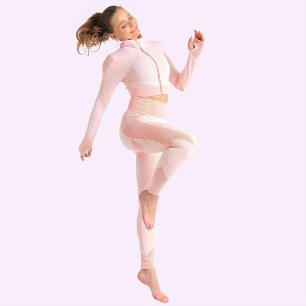 

yoga outfits arrival seamless set women zipper crop sport gym leggings lift the hips fitness workout clothes pretty fashion pant, White;red
