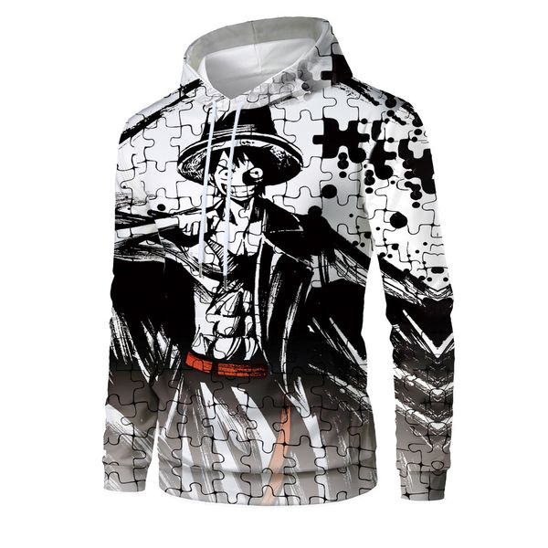

mens designer new one piece 3d digital printing pullover hoodie, Black