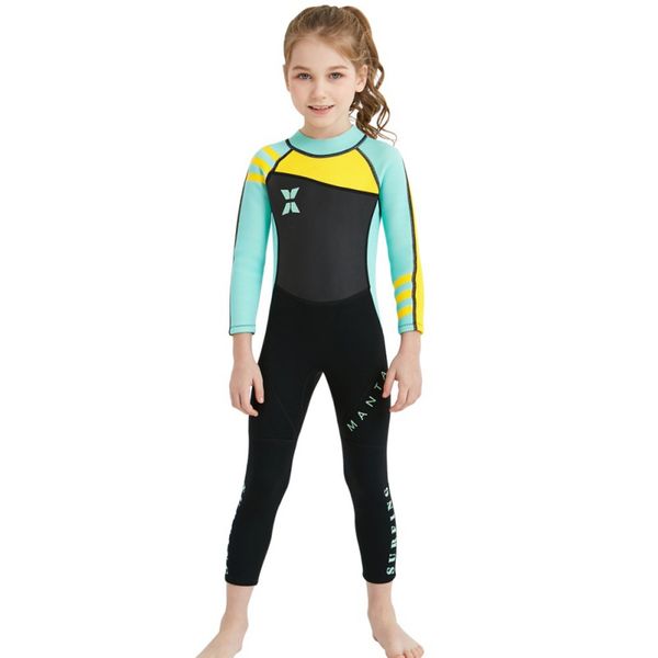 

one-piece girl siamese warm swimsuit neoprene kids diving suit wetsuit children for boys girls keep warm long sleeves uv protect