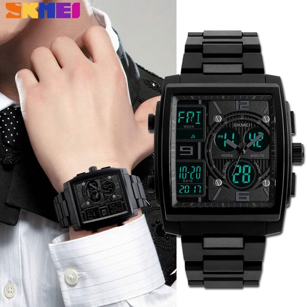 

skmei men sport wristwatch dual display digital quartz multifunction countdown watch waterproof men's watches relogio masculino, Slivery;brown