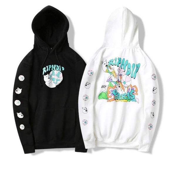 

2019 дизайнер мужской моды балахон улицы хип-хоп одежды ripndi хлопка рот косы радуга водопада среднего палец кошки зима толстовки, Black