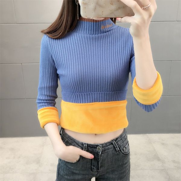 

5826 (no.5, row 2, middle room) winter women's half high collar letter knitted plush thickened base coat sweater 49, White;black