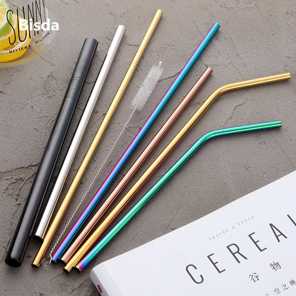 

100pcs stainless steel drinking straw wholesale reusable straw gold metal straws food grade juicy party straws brush set bar
