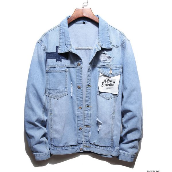 

mens designer light blue hole denim jacketh, Black;brown