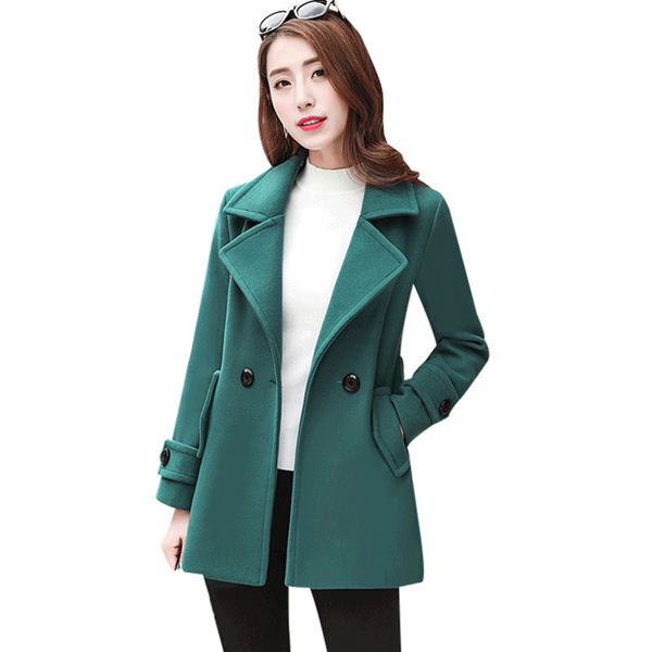 

autumn winter jacket women 2020 new fashion slim warm woolen coat women casual solid outerwear medium length wool jacket ladies, Black