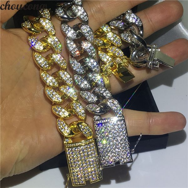 Choucong luxo masculino hiphop pulseira de ouro branco preenchido 5a zircão partido pulseiras de aniversário para homens moda rock jewerly