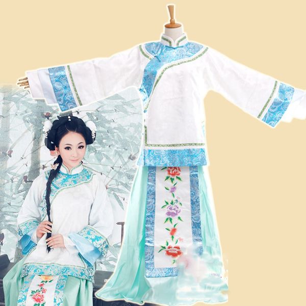 

fu xiang sai republican period xiuhefu blue embroidery miss hanfu costume bridesmaid thematic pgraphy hanfu, Black;red