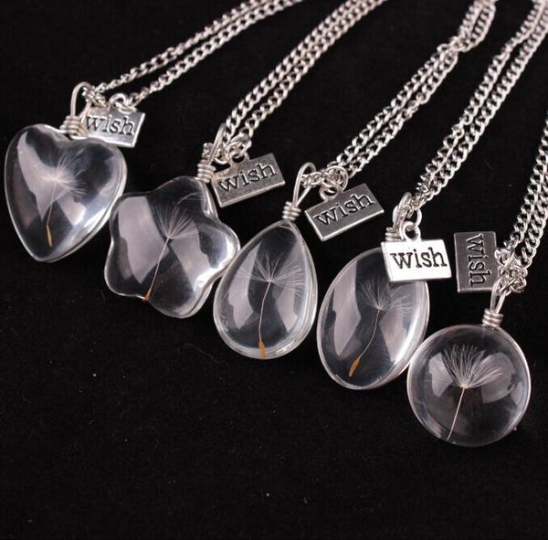 

necklaces wish pendant necklace for girs real dandelion crystal round pendants silver chain necklaces for women jewelry gd29