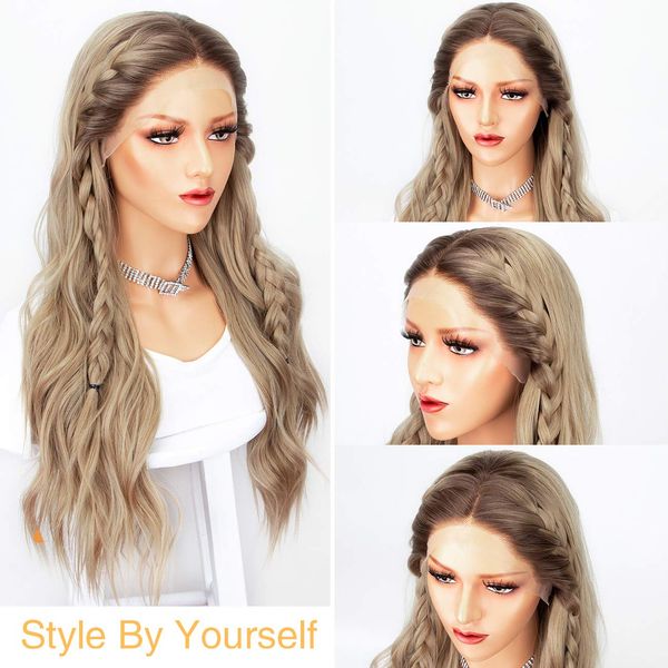 

Sexy Ombre Blonde Длинные Волнистые Синтетические Парики Фронта Шнурка Коричневые Корни