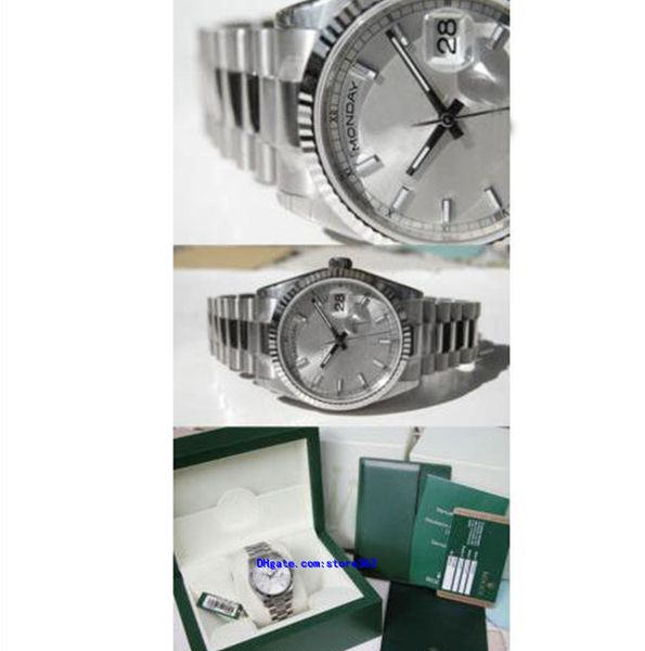 

wristwatches with original box casual modern watches watches day date president 118239 mens 18k white gold silver index, Slivery;brown