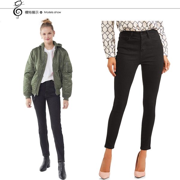 

2019 new style amazon europe and america wish cross border foreign trade jeans women's ultra-stretch black and white, Blue