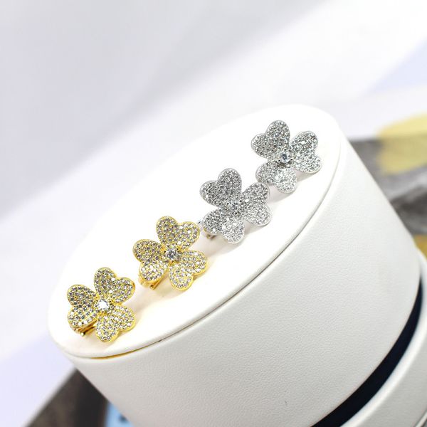 

925 silver women's earrings clover earrings for women earing brincos, fashion gold color earrings hoops fashion jewelry, Golden