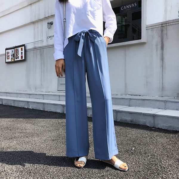 

the new 2019 spring and summer of tall waist panty han edition leisure trousers female loose wide-legged pants, Black;white