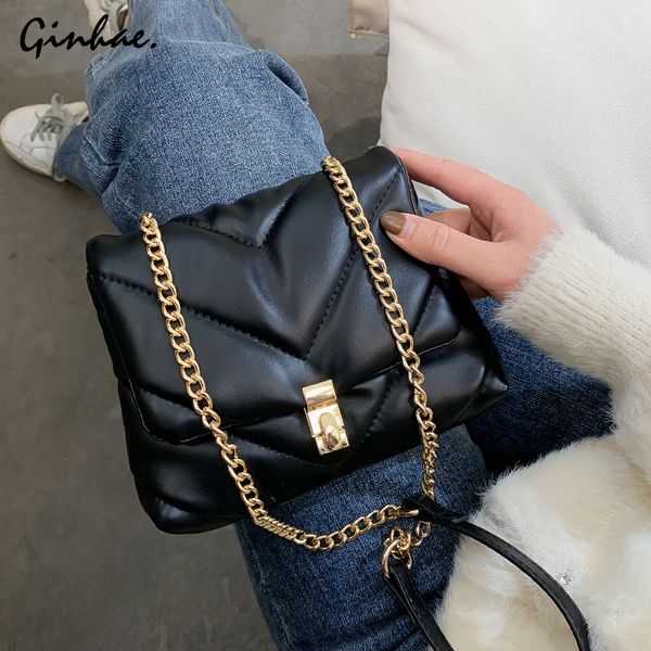

fashion winter clutch stripe messenger chain bag women solid pu leather flap shoulder bag ladies quilted small handbag and purse
