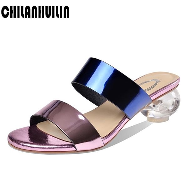 

2020 summer women sandals round ball high heels party shoes street mules female open toe slip-on strappy sandals women, Black