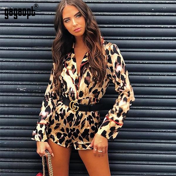 

Gagaopt Leopard Jumpsuits Women's Autumn Rompers Women Jumpsuits Khaki Mini Pants Trousers Longsleeve Casual Playsuits