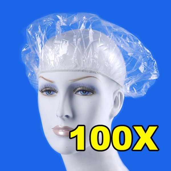 

100pcs/lot disposable shower caps hat clear spa hair salon l one-off bathing elastic shower cap bathroom products bath caps