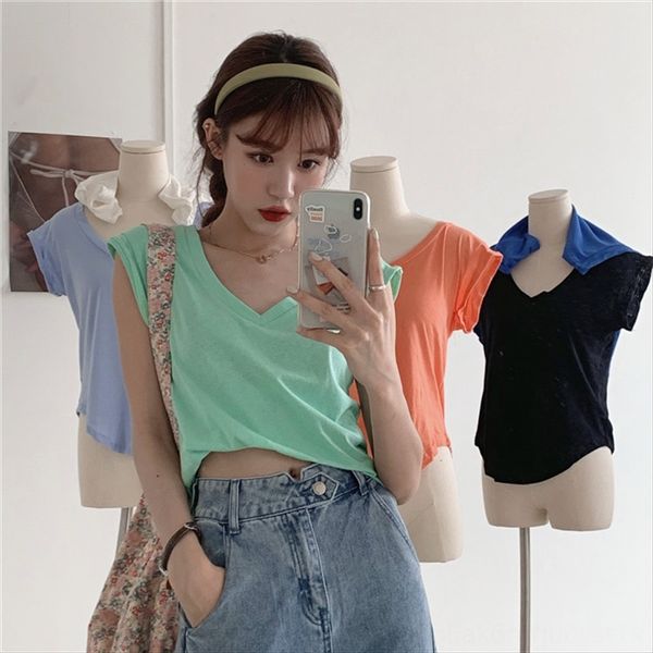 

6-color solid color basic simple base casual 2020 loose short-sleeved t-shirt shirt female, White