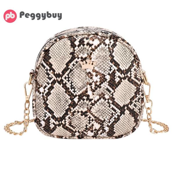 

snake print chain shell shoulder handbags women crown leather crossbody bag female serpentine messenger bag bolsas femenina new