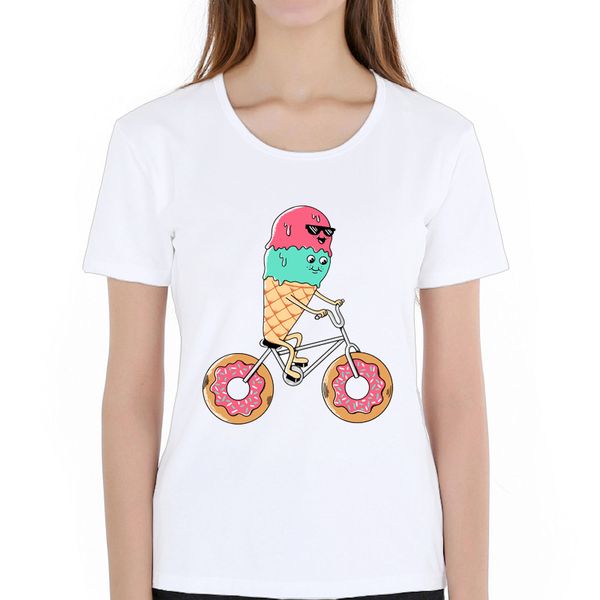 

cute donuts bicycle t-shirt summer fashion women t-shirt casual woman cute tees femme t shirt camisetas mujer shirts, White