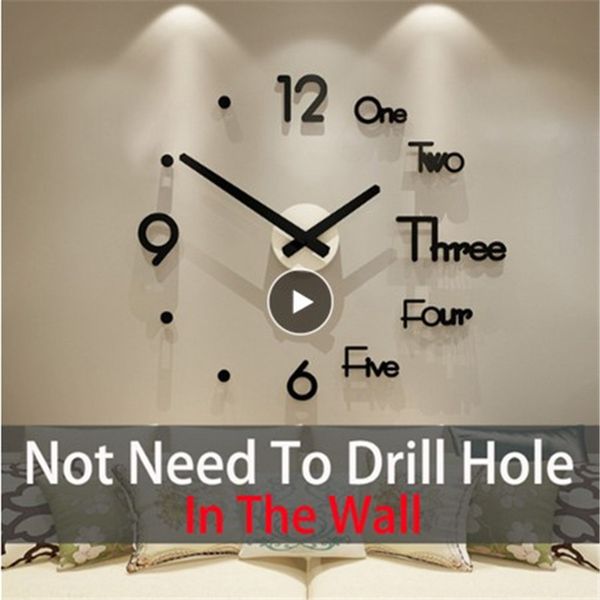 

wall clock sticker quartz acrylic living room interior 3d home decor modern effect design silent large diy windows metal tiles