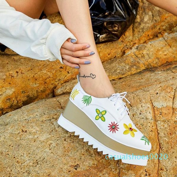 

fashion designer brand shoe womens platform sandals embroidered thick heels peep toe casual sandals british style wedge heels c20, Black