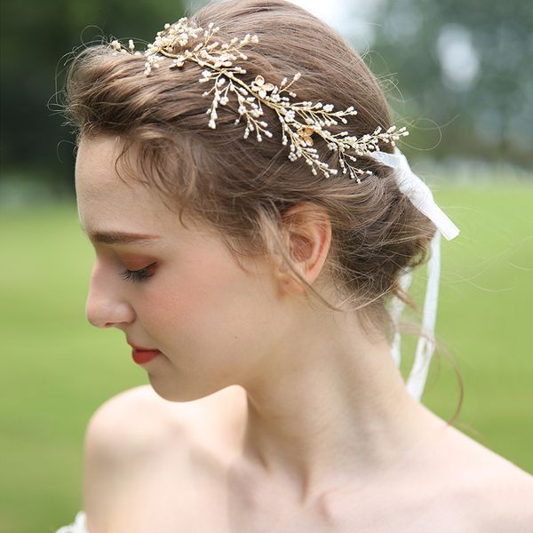 

d2276 npason manual weave mizhufeng marry ornaments hair band golden flower hair decorate bride headwear, Golden;white