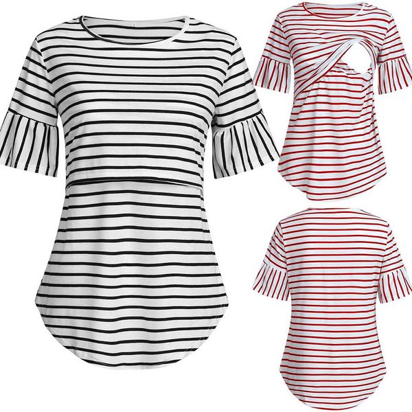 

2020 Maternity clothes blouse cotto sumer Striped short sleeve nursing top breastfeeding clothing for pregnant women T-shirt CF