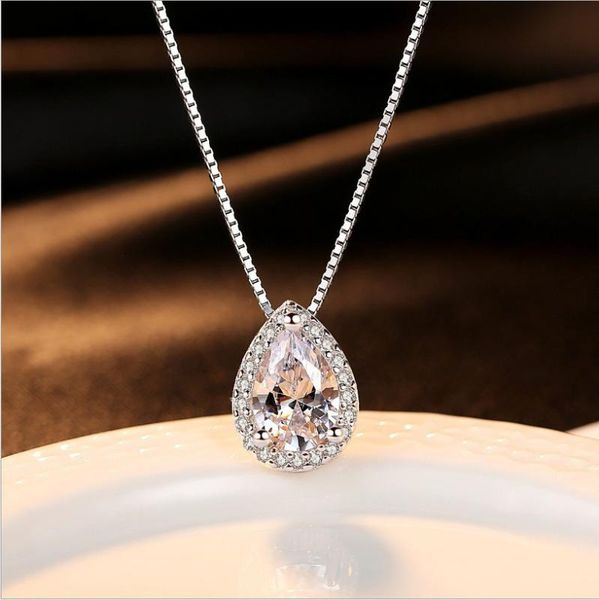 

trendy cute water drops zircon crystal pendant necklace for women chic silver charms choker necklaces wedding party jewelry gift