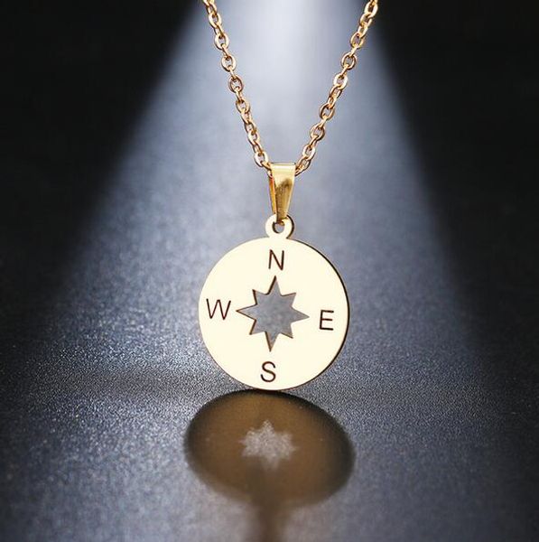 

stainless steel necklace for women lover's gold and silver color tiny round compass handmade necklace jewelry