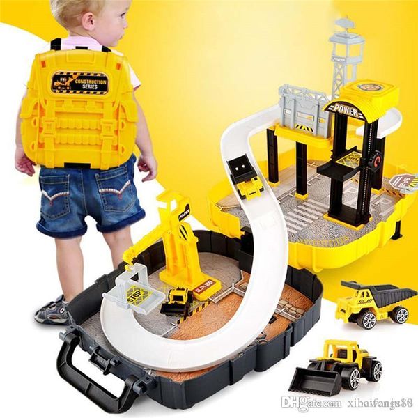 

magical car set educational toys mobile garage parking toys figure race toy backpack in box children boys garage for cars toys