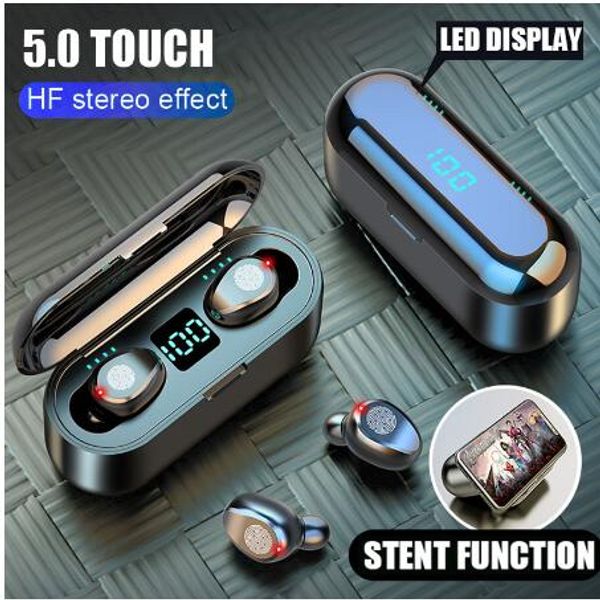 

wireless earphone bluetooth v5.0 f9 tws wireless bluetooth headphone led display with 2000mah power bank headset with microphone
