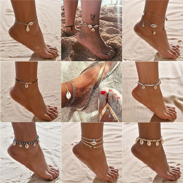 

zorcvens gold silver color shell anklet for women beach foot jewelry vintage statement anklets bohemia summer jewelry, Red;blue