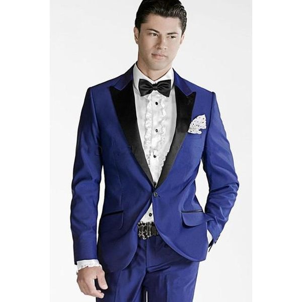 Moda Royal Blue Damat smokin Mükemmel Tepe Yaka Erkekler Groomsmen Weding Smokin Blazer Erkekler Örgün Suit Parti Balo Takım Elbise (Ceket + Pantolon + Kravat) 5