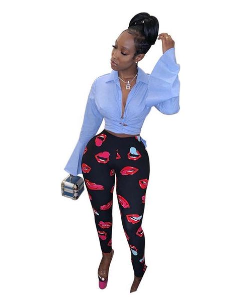 

leggings fashion designer mouth printed capris casual skinny ladies pencil pants summer women sexy, Black